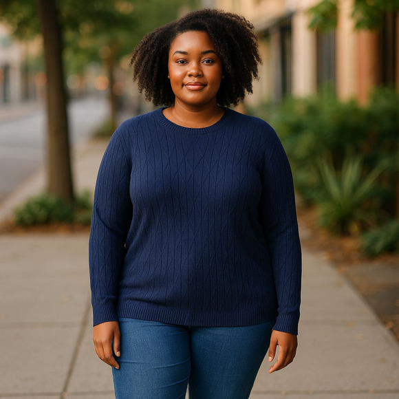 Alfani 100% Cotton Navy Blue Ribbed Crew Neck Pullover Sweater Size XXL - Picture 1 of 7